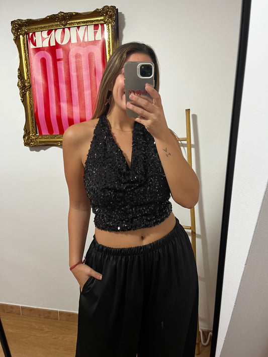 Pantalón satinado negro