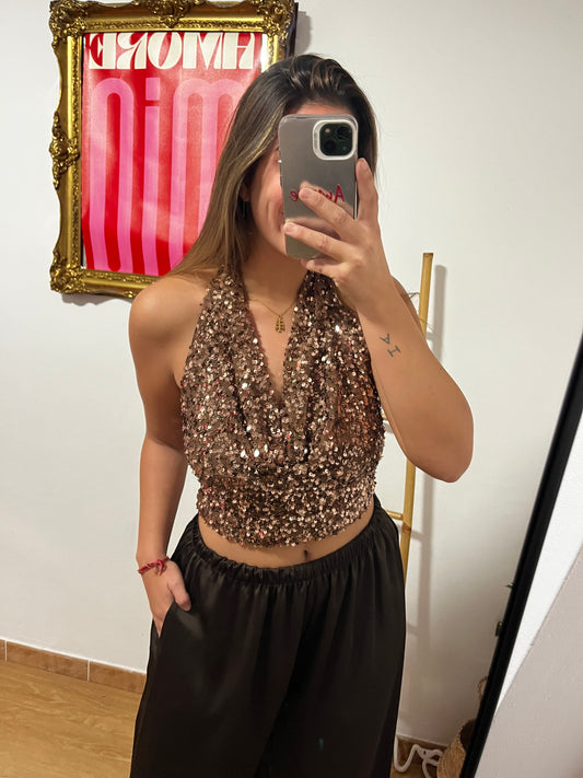 Pantalón satinado marrón