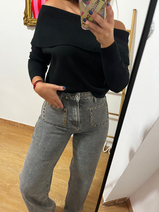 JEANS TACHAS GRIS